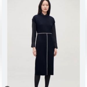 New COS Contrast-Trim Merino Wool Knit Dress Size S